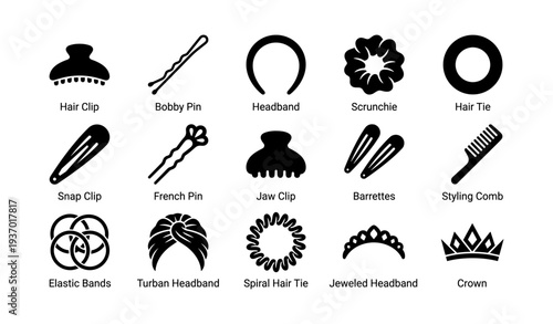 Collection of diverse hair accessories including clips, headbands, and combs