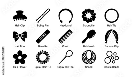 Set of various hair accessories: clips, headbands, combs, and more