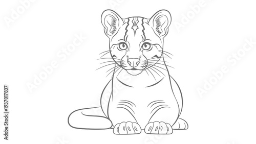 Adorable Fossa cub sketch: A detailed line drawing of an endearing fossa cub, portraying the intricate features of its face and body.