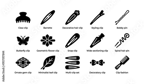 Variety of hair clips and accessories illustration
