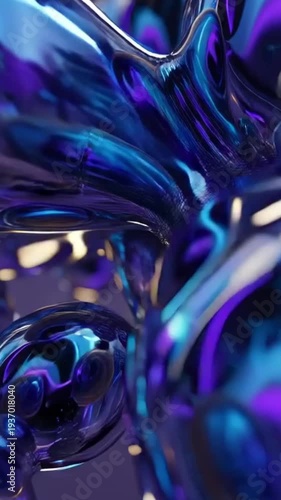 Iridescent Purple And Blue Liquid Metal Flowing With Holographic Chrome Reflections
