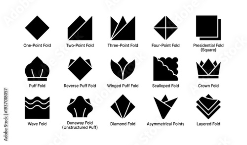 Types of napkin folds: diagrams of 14 folding techniques