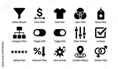 E-commerce user interface icons for filters and controls