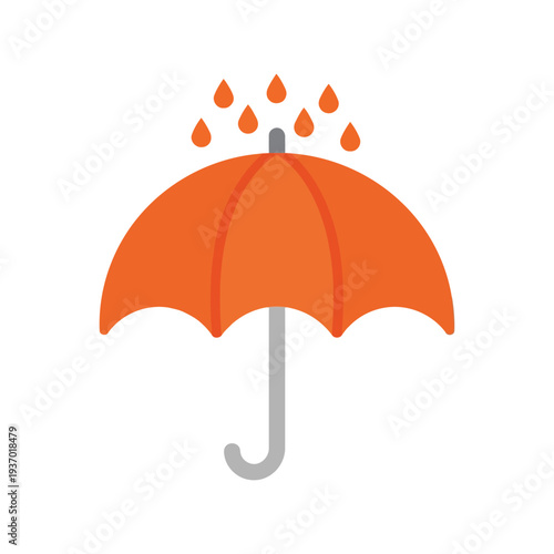 Orange umbrella with raindrops flat vector icon isolated on white background