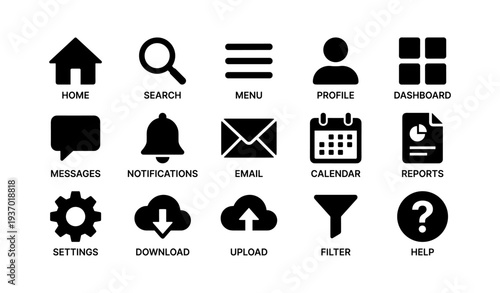 Set of 16 essential black icons for web and mobile design