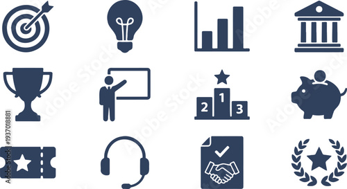 Business and success icons collection achievement finance education and growth