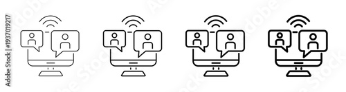 Online Meeting and Virtual Communication line art Icon Vector Illustration