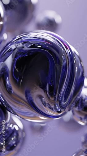 Swirling Dark Blue Glass Marbles With Glossy Transparent Liquid Sphere Motions