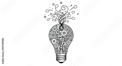 Light bulb innovation creative spark technical sketch