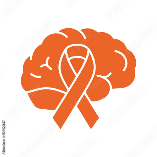 Orange Brain Cancer Awareness Ribbon Vector Icon for Medical and Health Campaigns