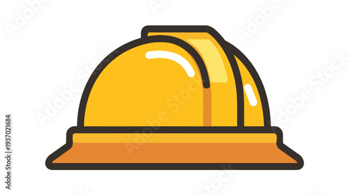 A simplified, cartoon-style depiction of a construction helmet, with shades of yellow and orange