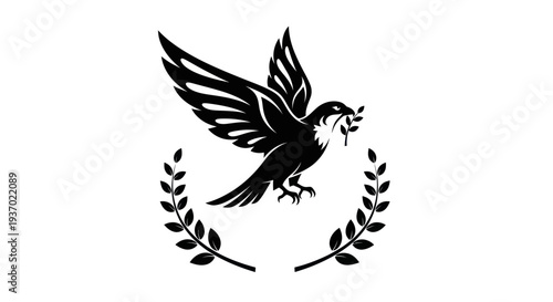 Flying bird with olive branch