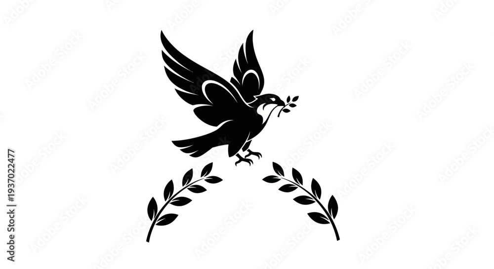 Obraz premium Flying bird with olive branch design