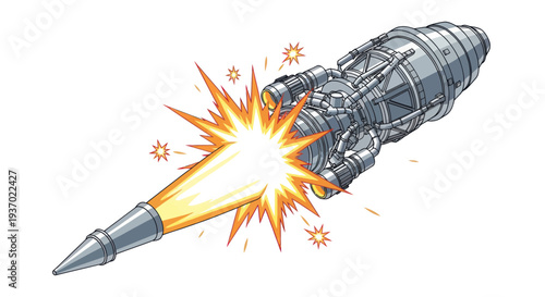 Jet Engine Rocket Launching Fire Blast, Sci-Fi Aircraft Propulsion