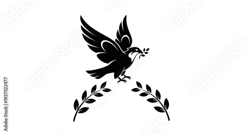 Flying bird with olive branch design