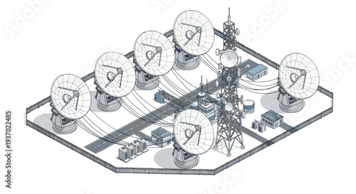 Satellite Dish Array and Communication Tower, Network Technology