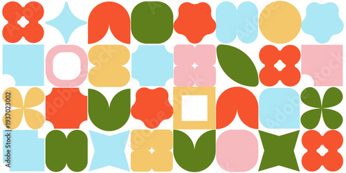 Abstract background in retro style made of simple geometric shapes. Brutalism. Vector.