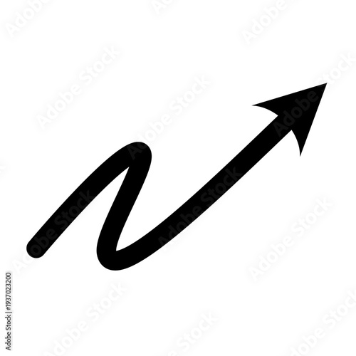 Large Black Arrow Surging Upward with Dynamic Motion Conveying Growth Increase Upward Trend Optimism and Progress in Business Finance and Digital Design on White Background