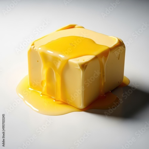 A close-up view of golden yellow butter melting slowly, highlighting its rich, smooth, and delicious texture, perfect for cooking or spreading, luxurious, indulgent, rich
