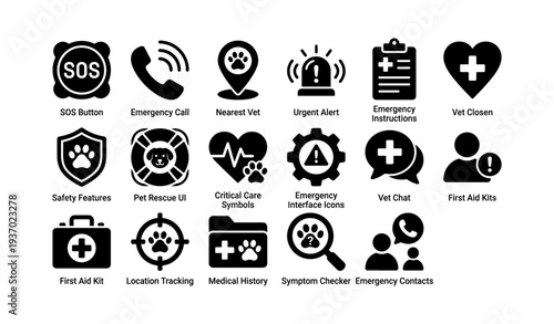 Emergency and veterinary icons for quick access and response