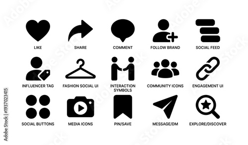 Social media icons and symbols for digital interaction and engagement