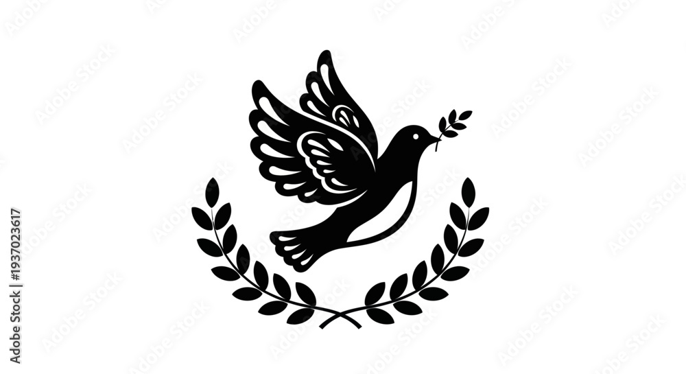 Obraz premium Flying dove with olive branch vector