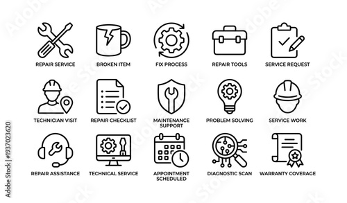 Repair service tools and icons for maintenance and technical support