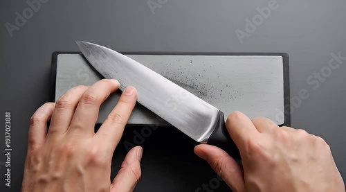 sharpening process using a whetstone with a professional kitchen knife