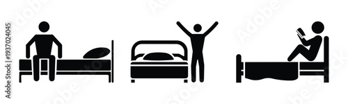 Sleep Icon Set – Bedtime, Rest, Relaxation, Healthy Sleep Vector Illustration