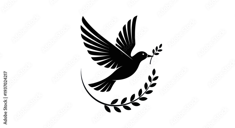Fototapeta premium Flying dove with olive branch vector