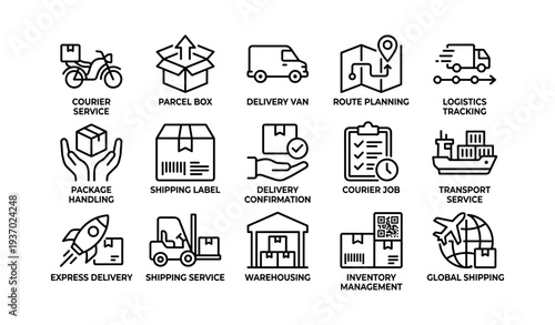Logistics and delivery icons for courier and shipping services