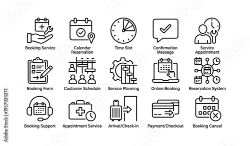 Icons representing booking services and appointment scheduling systems