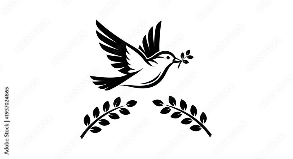 Obraz premium Flying dove with olive branch vector