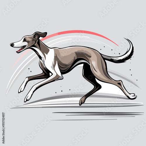 Speedy greyhound dog in full stride, dynamic artistic illustration