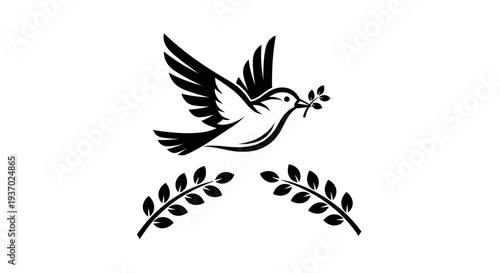 Flying dove with olive branch vector