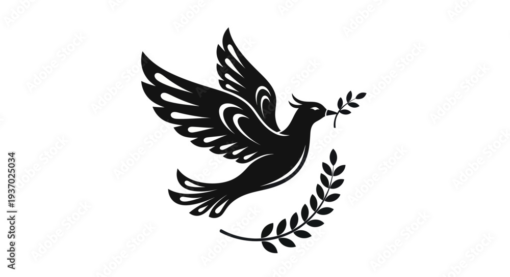 Obraz premium Flying dove with olive branch vector