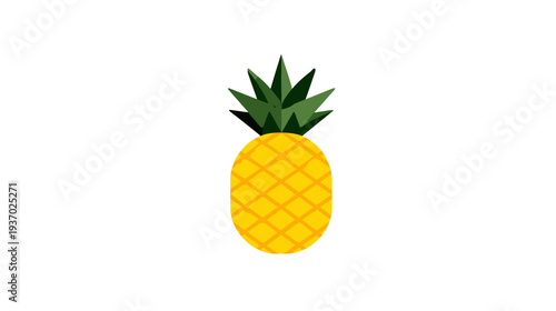 A simple illustration of a ripe pineapple with green leaves and a textured yellow body