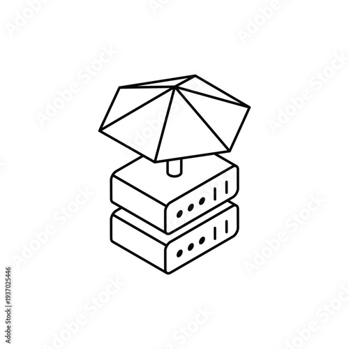 Stacked Servers with Protective Umbrella Icon.