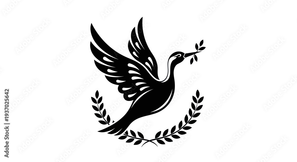 Obraz premium Flying dove with olive branch vector