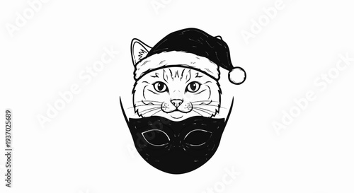 Whimsical cat wearing festive hat and masquerade mask