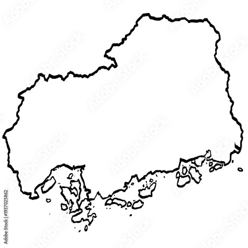 広島県地図 筆タッチ 和風 中国地方 西日本 / A brushstroke map of Hiroshima Prefecture