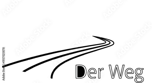 Stylized black lines suggest a winding path, ending with text