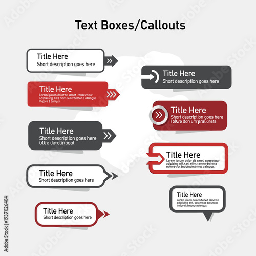 Collection of modern text boxes and callouts for presentations, infographics, and web design elements.