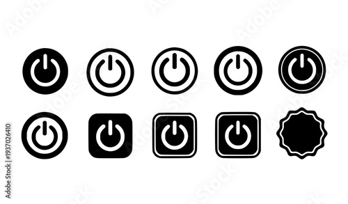 Flat Power Button Icon Set with Filled On Off Symbols for Digital Interface Design