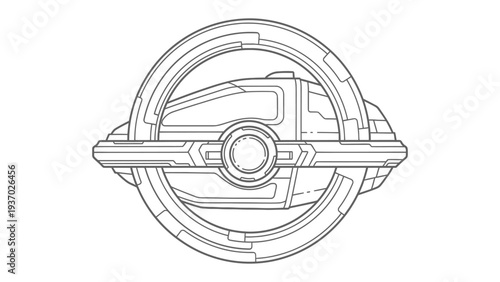 Futuristic Geometric Design: A sleek, detailed illustration of an orbital vehicle, showcasing a blend of technology and artistry. This design suggests forward-thinking and innovation