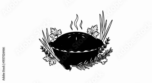 Warm pie, garnished with herbs, steaming and ready to be enjoyed