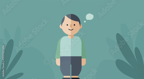 A stylized person stands contemplating with a thought bubble above their head