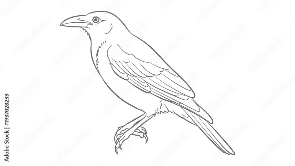 Fototapeta premium Elegant Sketch: A detailed, artistic line drawing of a raven bird. the simple art with the beautiful contour, invites the viewer into the nature