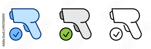 Barcode reader icons set. Scanning, scanner sign. Scan symbol. Check mark, tick. Blue, black, grey solid,  linear vector icon collection. For apps, website, business, ui, ux design, infographic, etc.