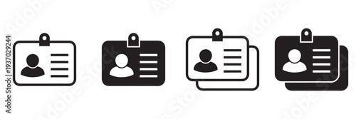 ID Card and Driver’s License Icon Set Vector – Identity Verification Badge and Identification Symbol in Flat 
and Black Styles